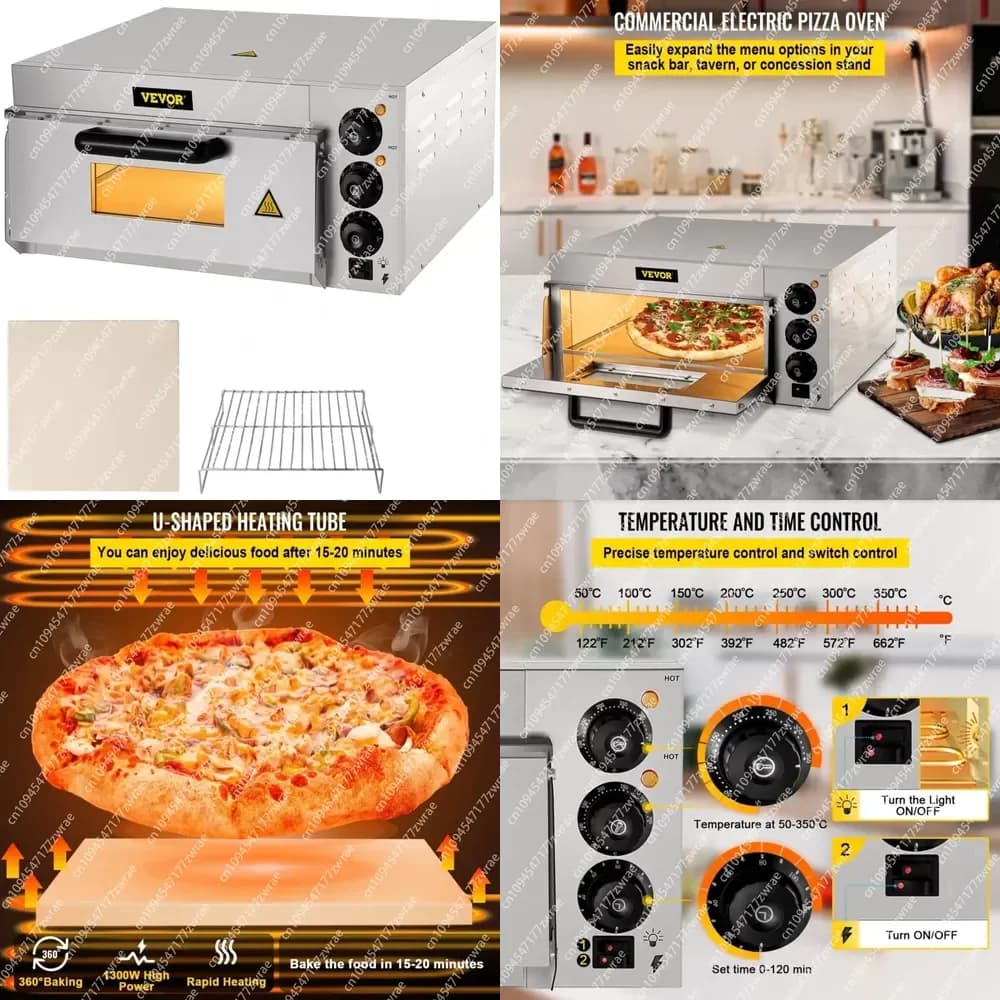 14\" Single Deck Commercial Pizza Oven 110V 1300W Stainless Steel Electric Countertop 1300W Pizza Oven Stone Shelf for