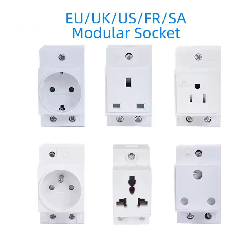 EU/FR/US/UK/IT Presa standard su guida Din Tipo modulare Presa di corrente CA Spina 16A 220 V Connettore CA Connettore adattatore AC30 grigio