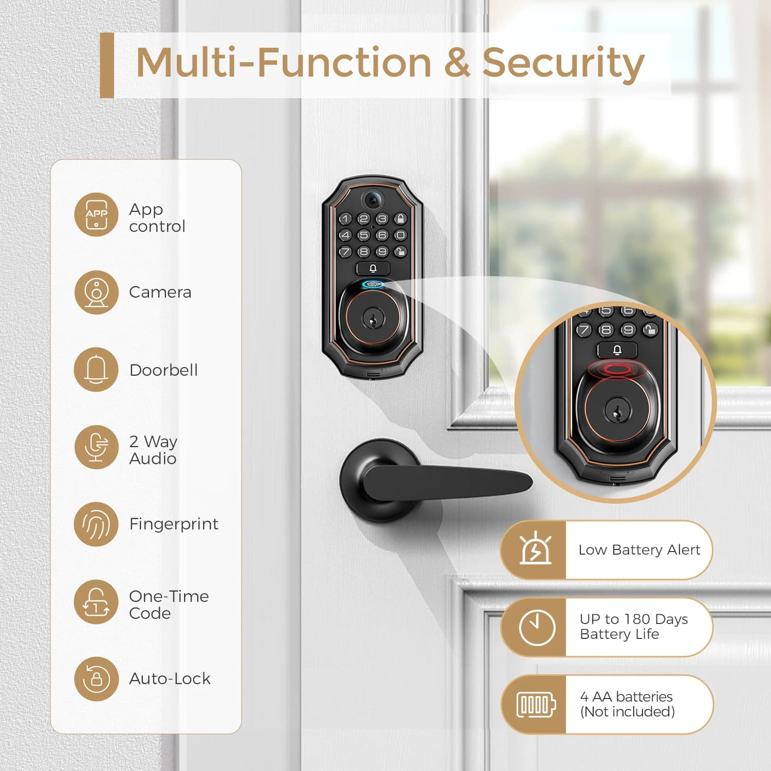 Tuya Wifi Smart Wood Door Lock Fingerprint Doorbell Remote Unlock Keyless Entry Deadbolt Smart Lock Camera