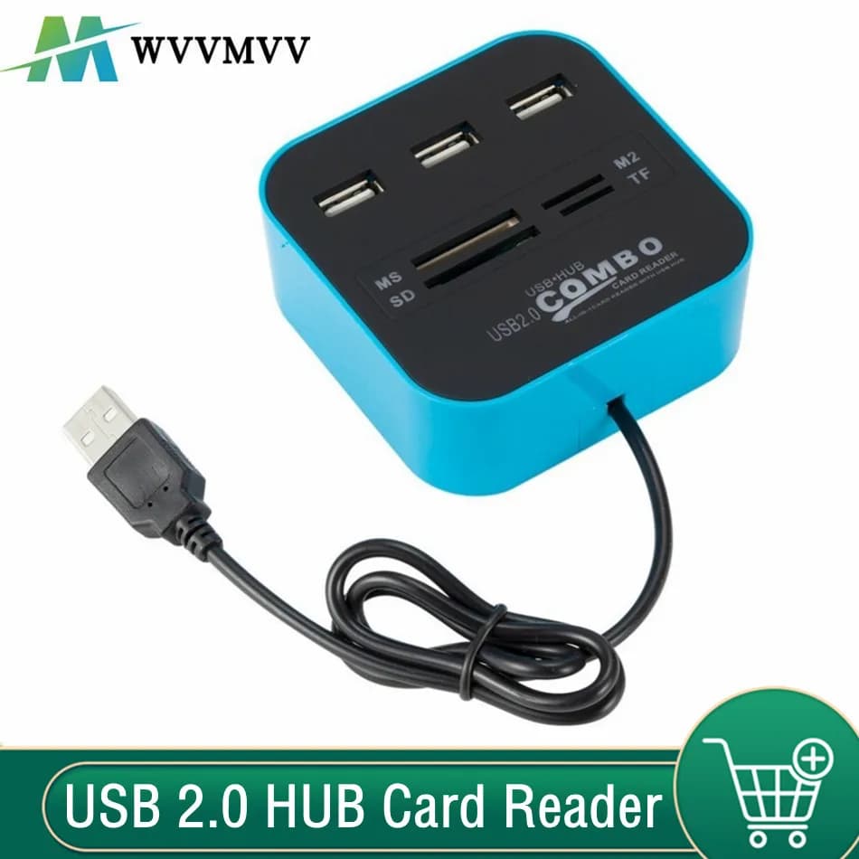 WvvMvv Hub USB 2.0 a 3 porte Combo Lettore di schede micro USB SD/TF Hub splitter USB combinato tutto in uno per accessori per computer portatili