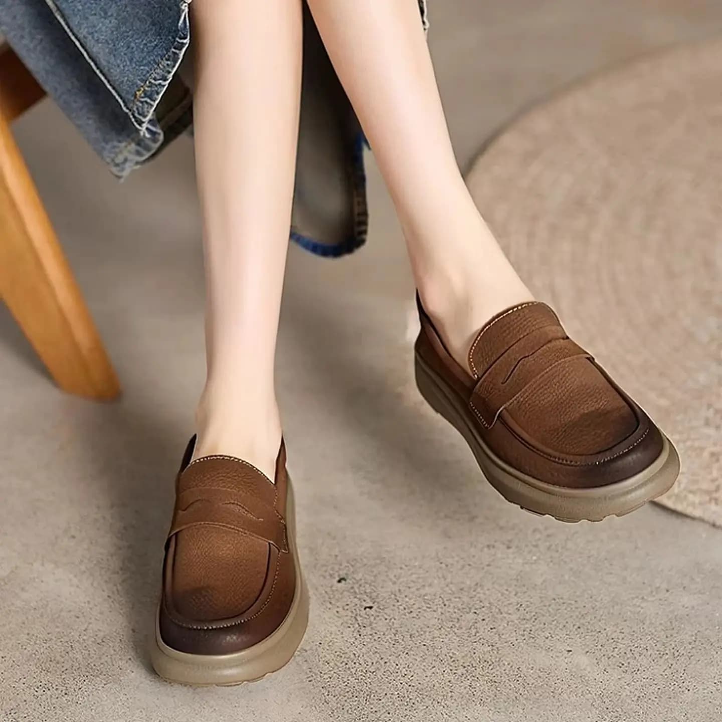 2026 New Vintage Handmade Genuine Leather Women's Shoes, Forest-Style Artistic Round-Toe Thick-Soled Shallow-Mouth Casual Women's Flats