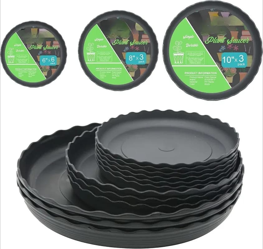 12-piece plant plate, 6 8 10 inch resistant plastic plant tray, black round plant pots, indoor and outdoor tray