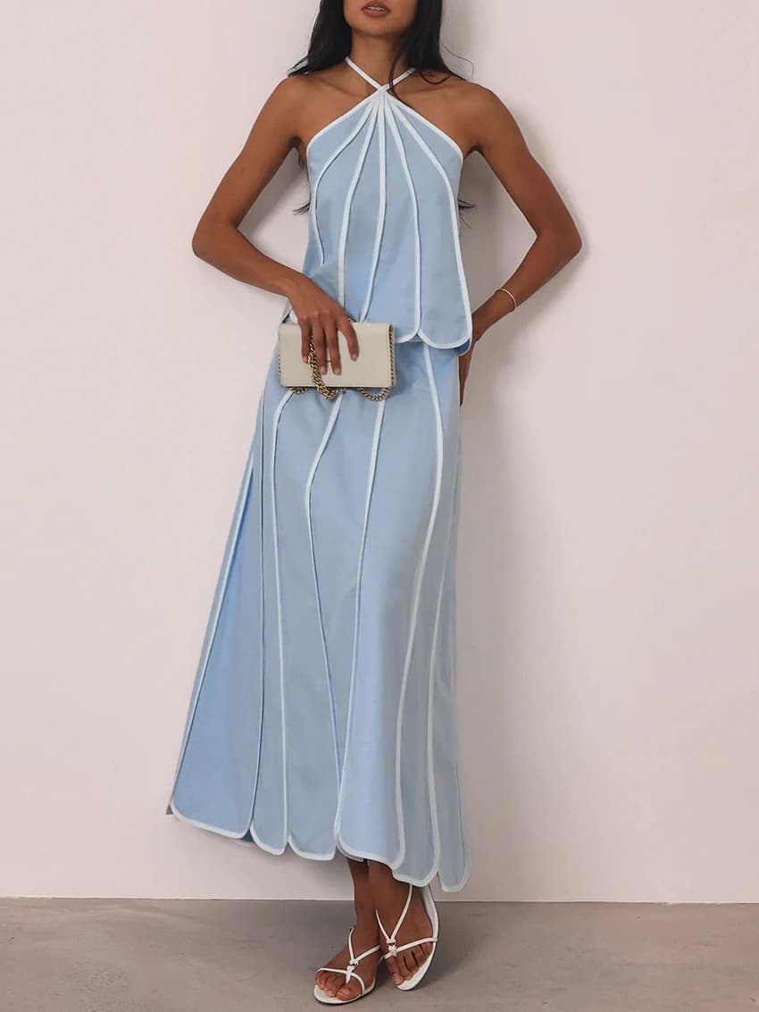 Marthaqiqi Pigiama Autunnale da Donna, Set 2 Pezzi, Canotta e Gonna Lunga con Coulisse, Abbigliamento da Notte Senza Schienale