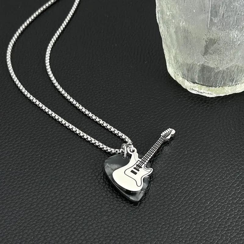Collana con Ciondolo a Forma di Plettro per Chitarra, Stile Punk, in Titanio, Trendy, Vintage, Catena in Acciaio per Ragazzi, Collana a Catena per Chitarra Elettrica, Girocollo