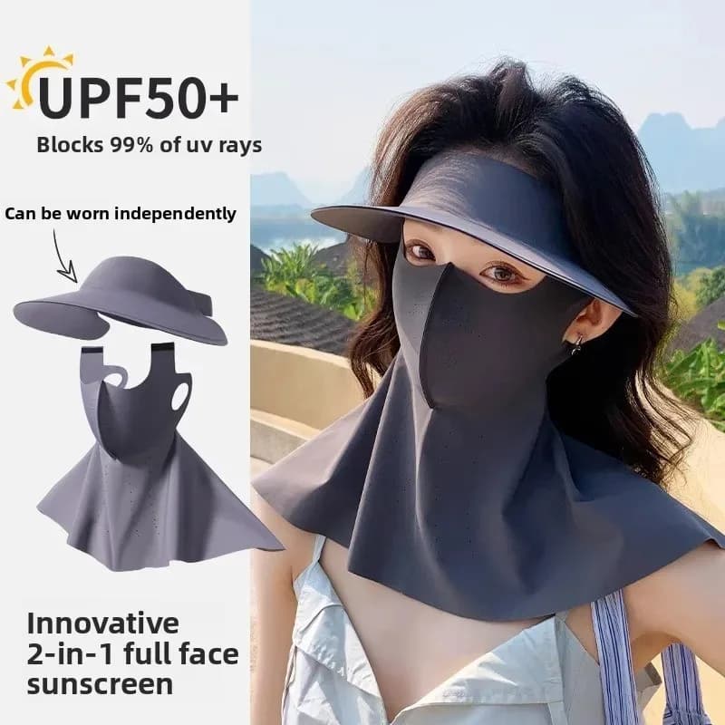 Women's Watchless Summer Mask, Face Protection and Ice Silk Colloin, Staccable Integrated Solar Mask, Gini Knit Cover