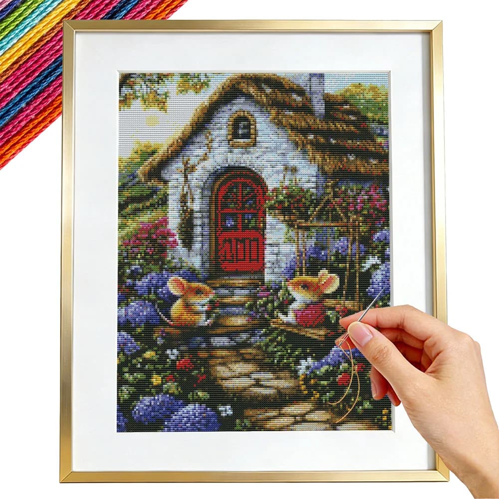 Kit Ricamo 11CT Paesaggio Domestico, Set Punto Croce Fai da Te, Hobby Creativi, Artigianato, Pittura a Mano, Decorazione Murale