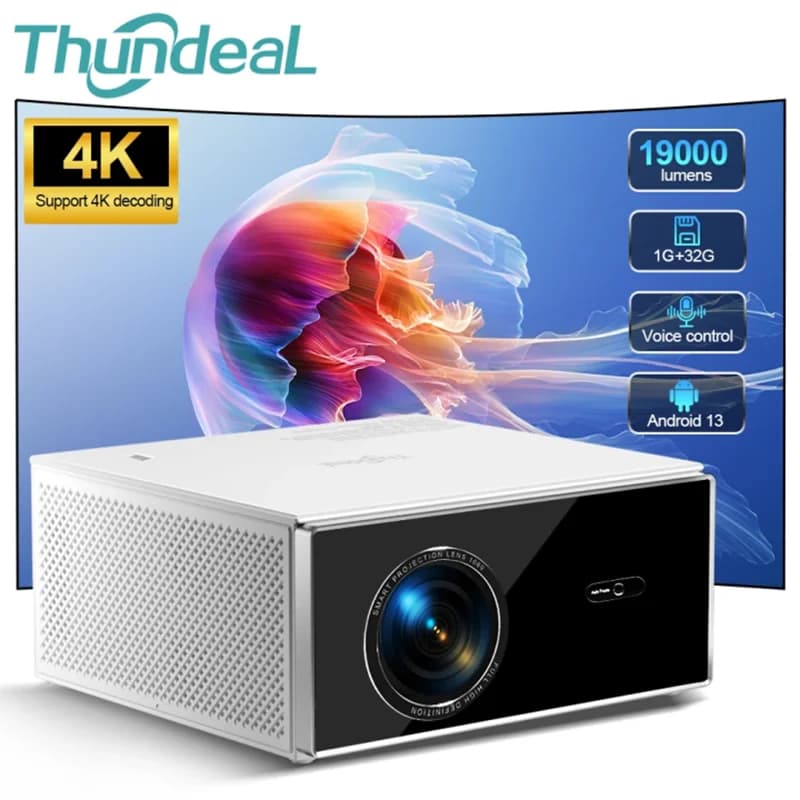 ThundeaL TDA7W Full HD 1080P Android WiFi 32G, 4K Projector Video TDA7 with Voice Control, Smart 3D TV, Home Theater Beamer