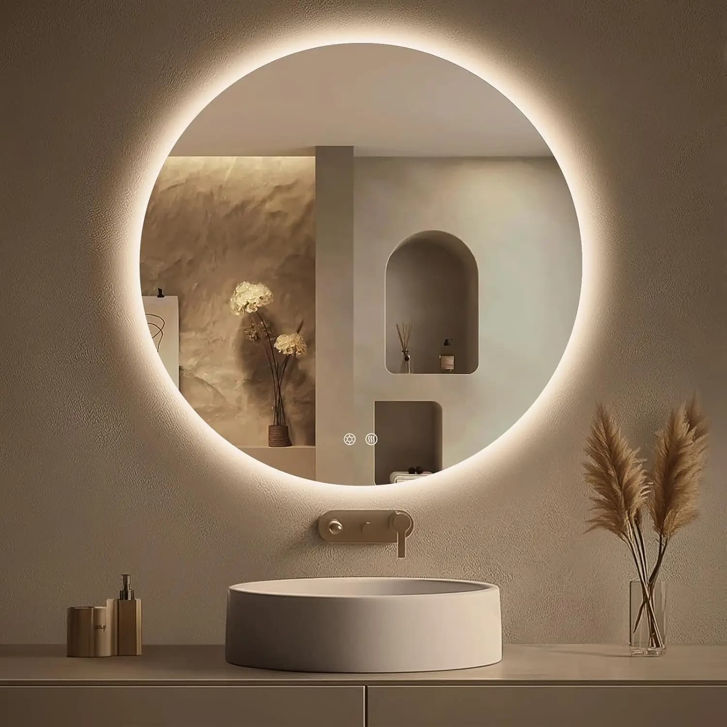 Specchio LED Rotondo da Bagno da 30 Pollici con Luci, Antiappannamento, Dimmerabile, 3 Colori Variabili, Infrangibile per Case Moderne