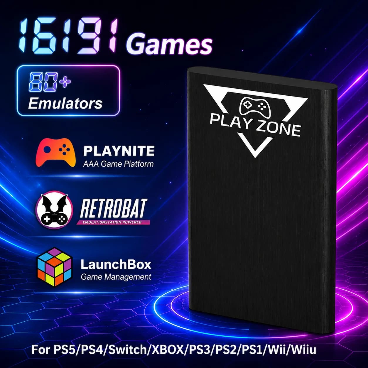 JMachen Play Zone 1TB HDD 3 System in 1 with 16000+Games&80+Emulators for PS5/PS4/Switch/XBOX/PS3/PS2/PS1/Wii/Wiiu for PC/Laptop