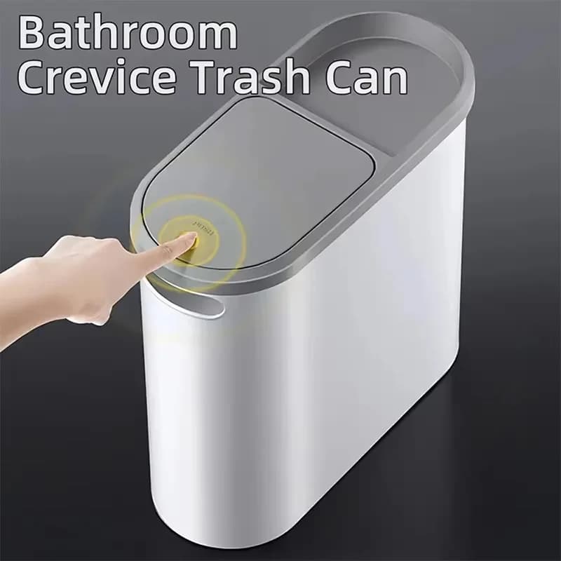 Cestino per Rifiuti da Bagno da 10L con Coperchio a Pressione, Bidone della Spazzatura per Cucina, Camera da Letto, Soggiorno, Toilette