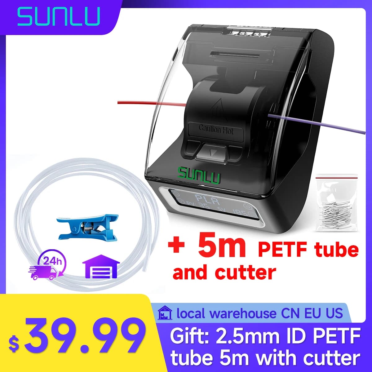 SUNLU Filament Connector For Filament Fast welding For PETG/PLA/ABS/TPU/Nylon 200 Pz PTFE Filament Sleeve