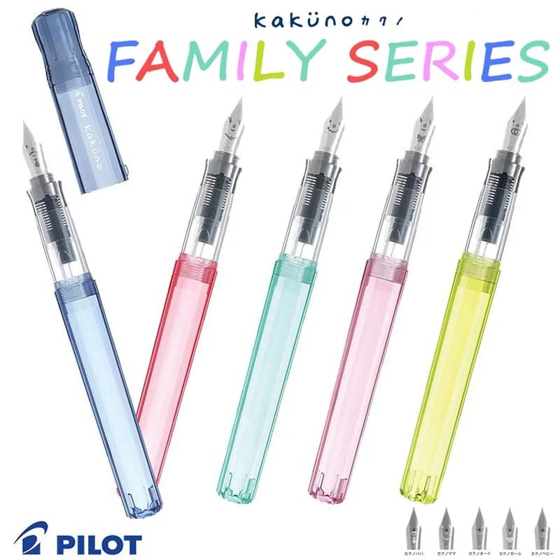 PILOT Cute Transparent Color Fountain Pen Kakuno Family Series Kawaii Smiling Face Calligraphy Pen Writing Stationery Gifts Pen