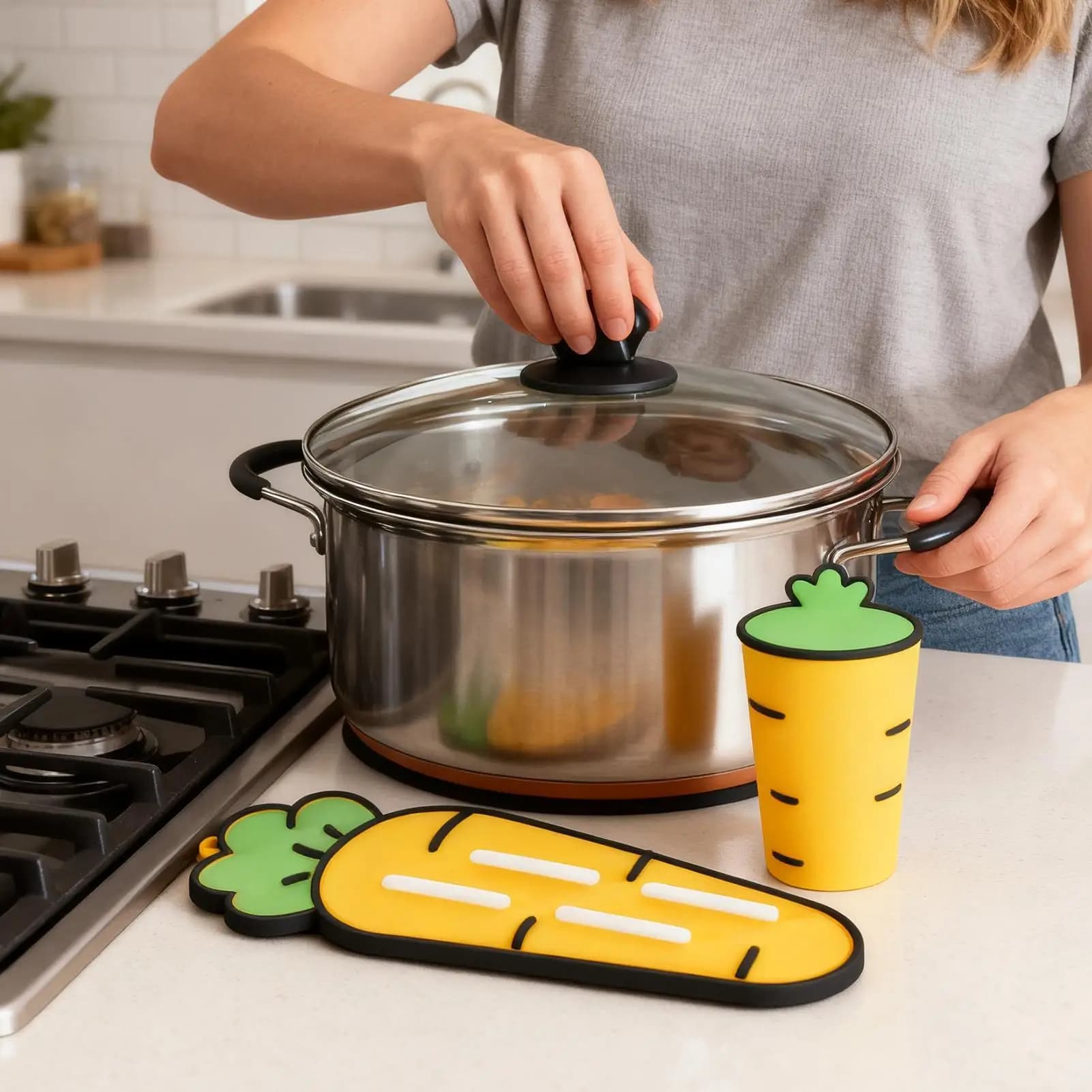 Spatula Rest Carrot Shape Heat-Resistant Pad Dish Drying Mat For Kitchen Counter Storage Spatula Pot Lid Cutting Board Soap