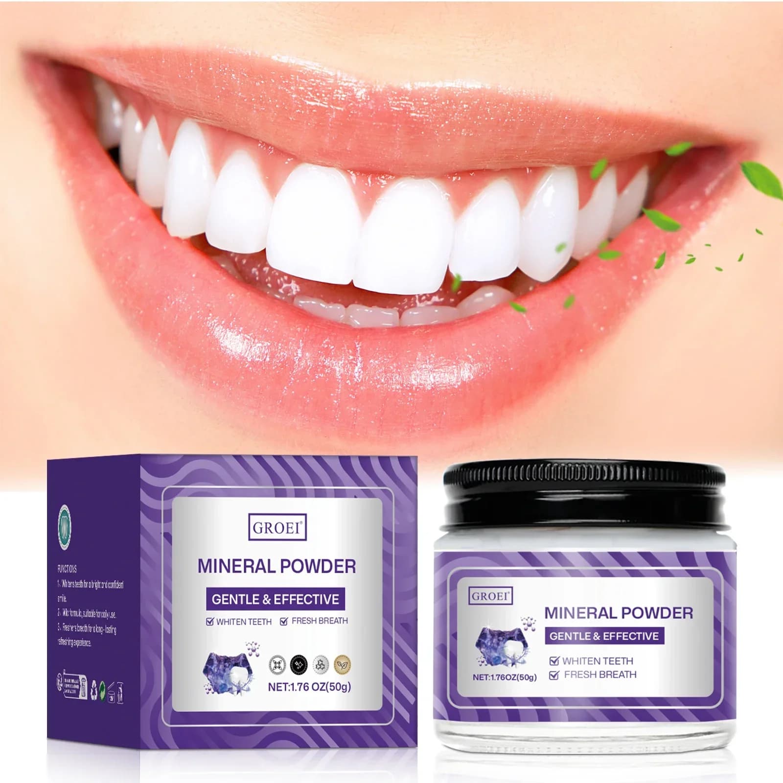 Polvere Dentifricia Delicata Sbiancante con Minerali - Rimuove Placca e Macchie, Rinfresca l'Alito, Cura Orale Naturale per Denti Sensibili