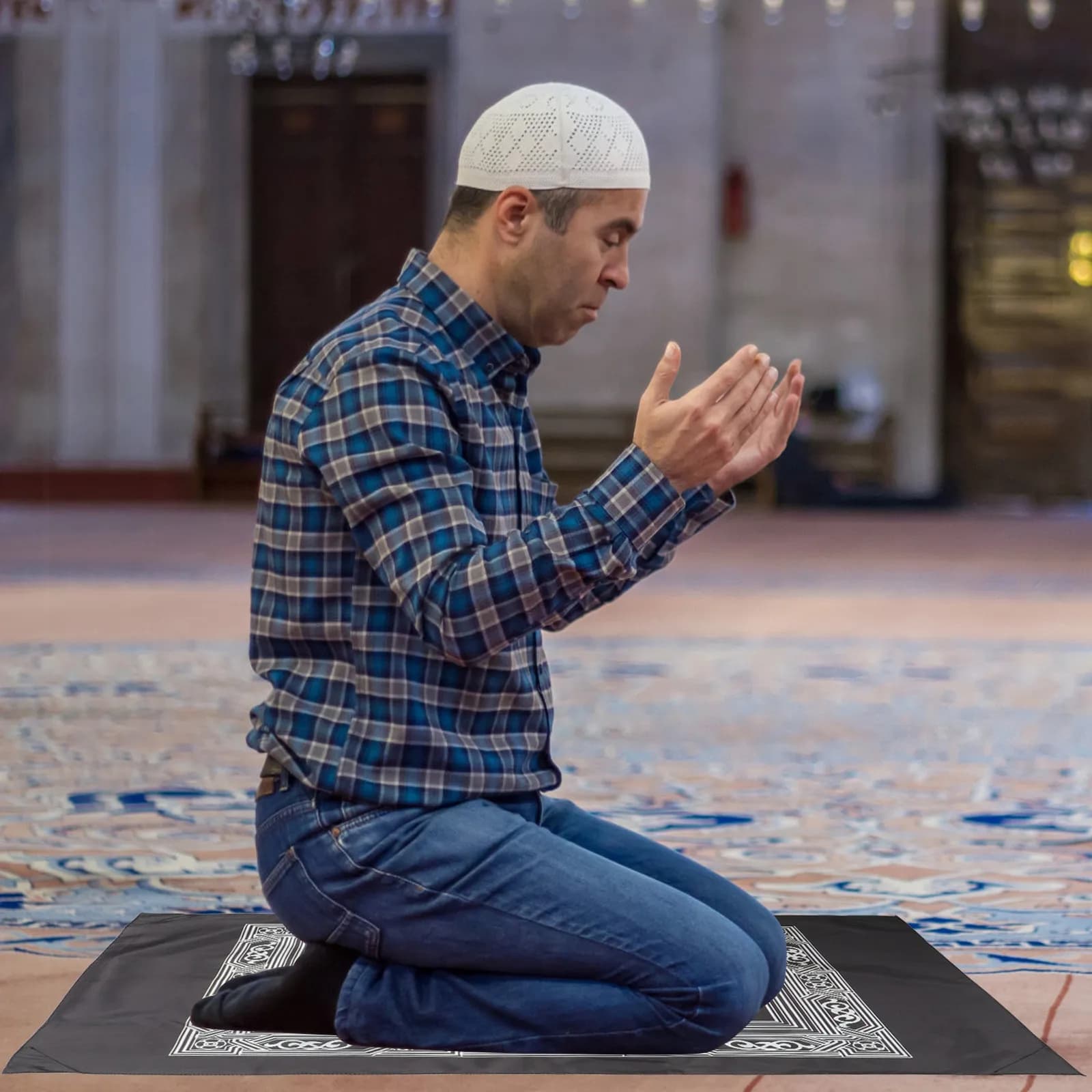 2 Pezzi Tappetino da Preghiera Islamico con Bussola, Pieghevole, Leggero, Coperta da Viaggio, Tappetino Tessile per la Preghiera