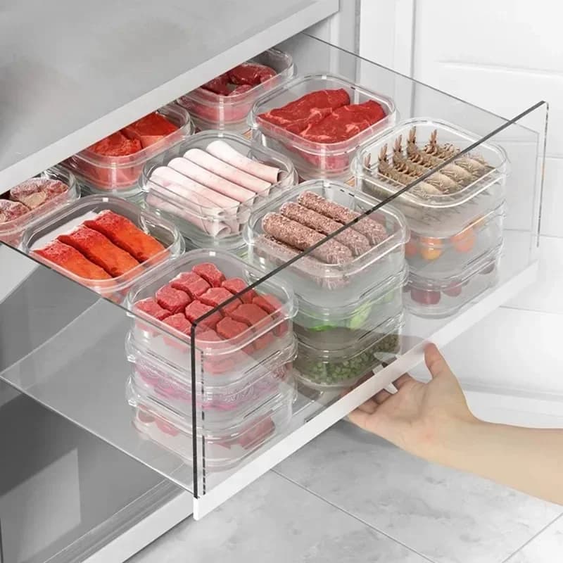 Refrigerator Frozen Meat Box Food Preservation Box Transparent Freeze Meat Vegetable Fresh-Keeping Storage Container with Lid