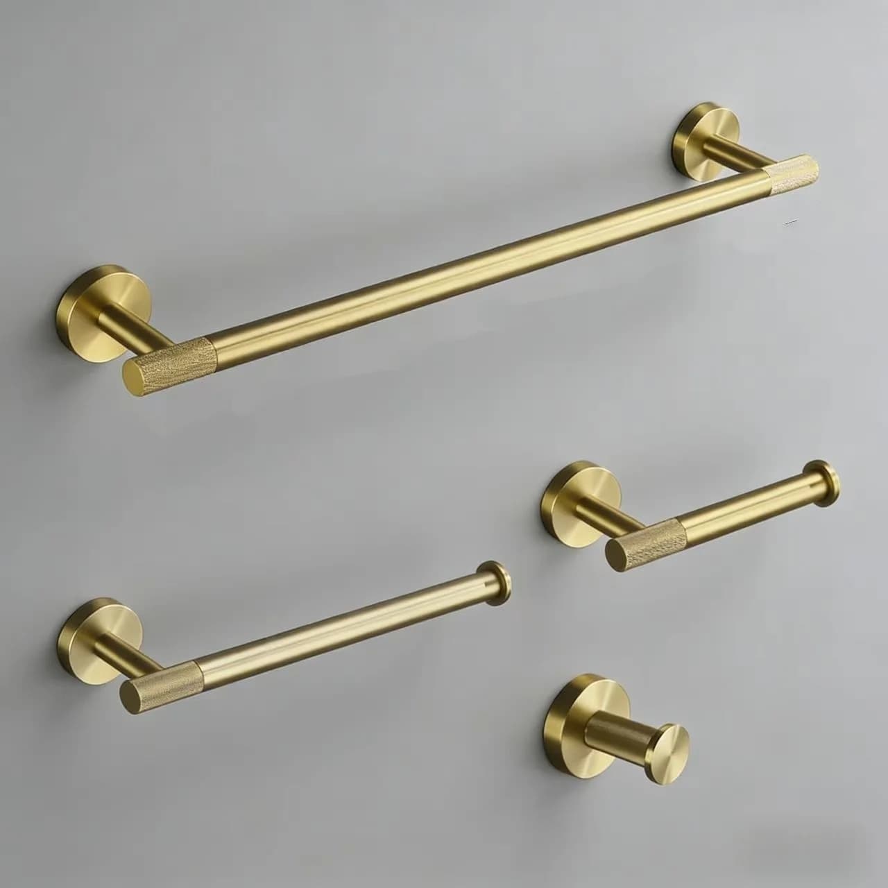 Brushed gold brass knurled towel rack towel bar paper towel holder clothes hook soap dispenser bathroom pendant set