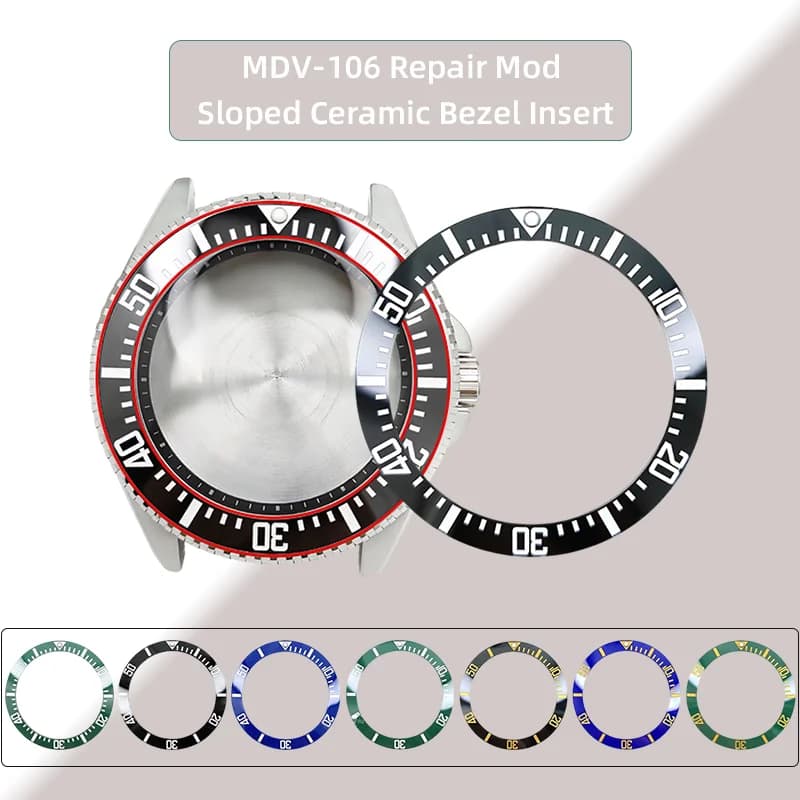 Per CASIO MDV-106 Inserto con lunetta in ceramica inclinata 12H Pearl-Marker MDV106 Duro/Marlin Orologio subacqueo 41x32.8mm Inserto di aggiornamento Mod di riparazione
