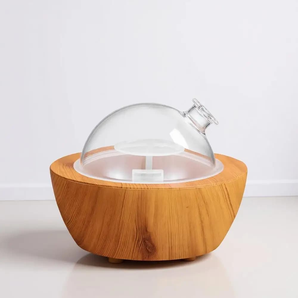 Diffusore di Oli Essenziali in Vetro da 280ml con Base Effetto Legno, Spegnimento Automatico e Luci Notturne LED a 7 Colori per la Casa