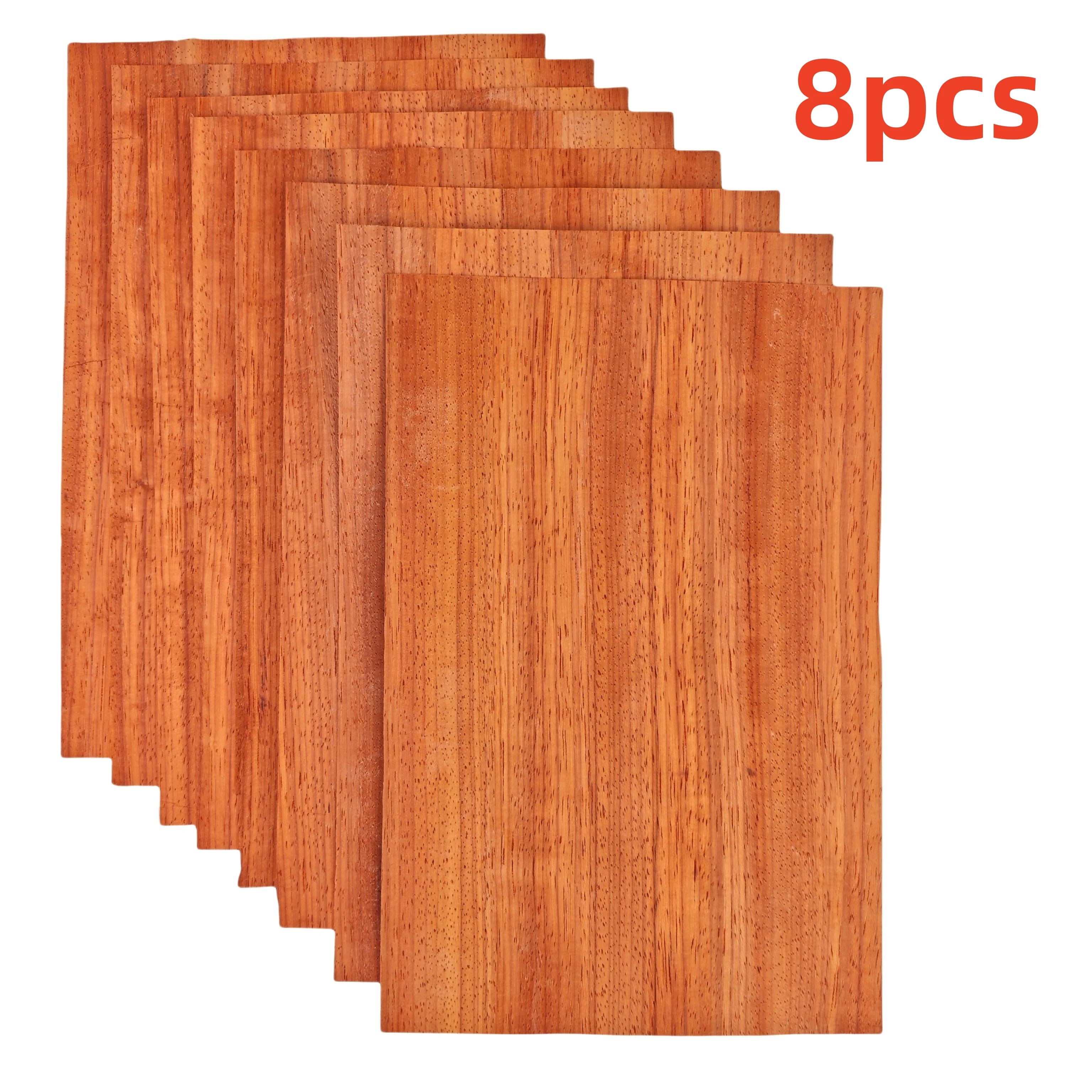 8 Fogli di Impiallacciatura in Legno Rosso Padauk Africano Naturale 30x20cm per Chitarre, Racchette da Ping Pong, Intarsi Artistici e Decorazioni