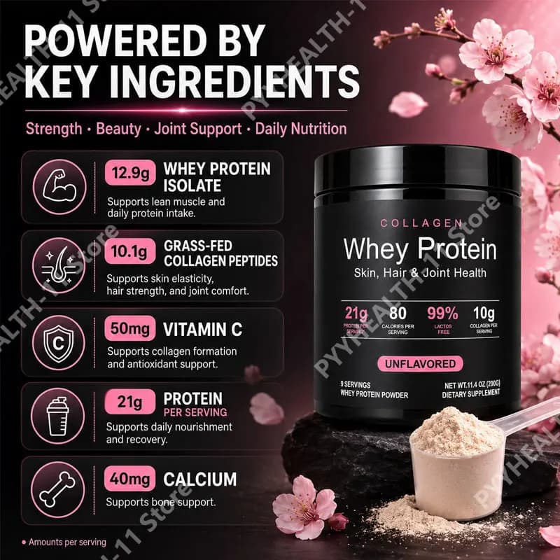 Proteine del Siero di Latte in Polvere Senza Sapore per Recupero Muscolare, Salute delle Articolazioni, Idratazione della Pelle, Collagene da Bovini Alimentati a Erba, Supporto Nutrizionale Quotidiano