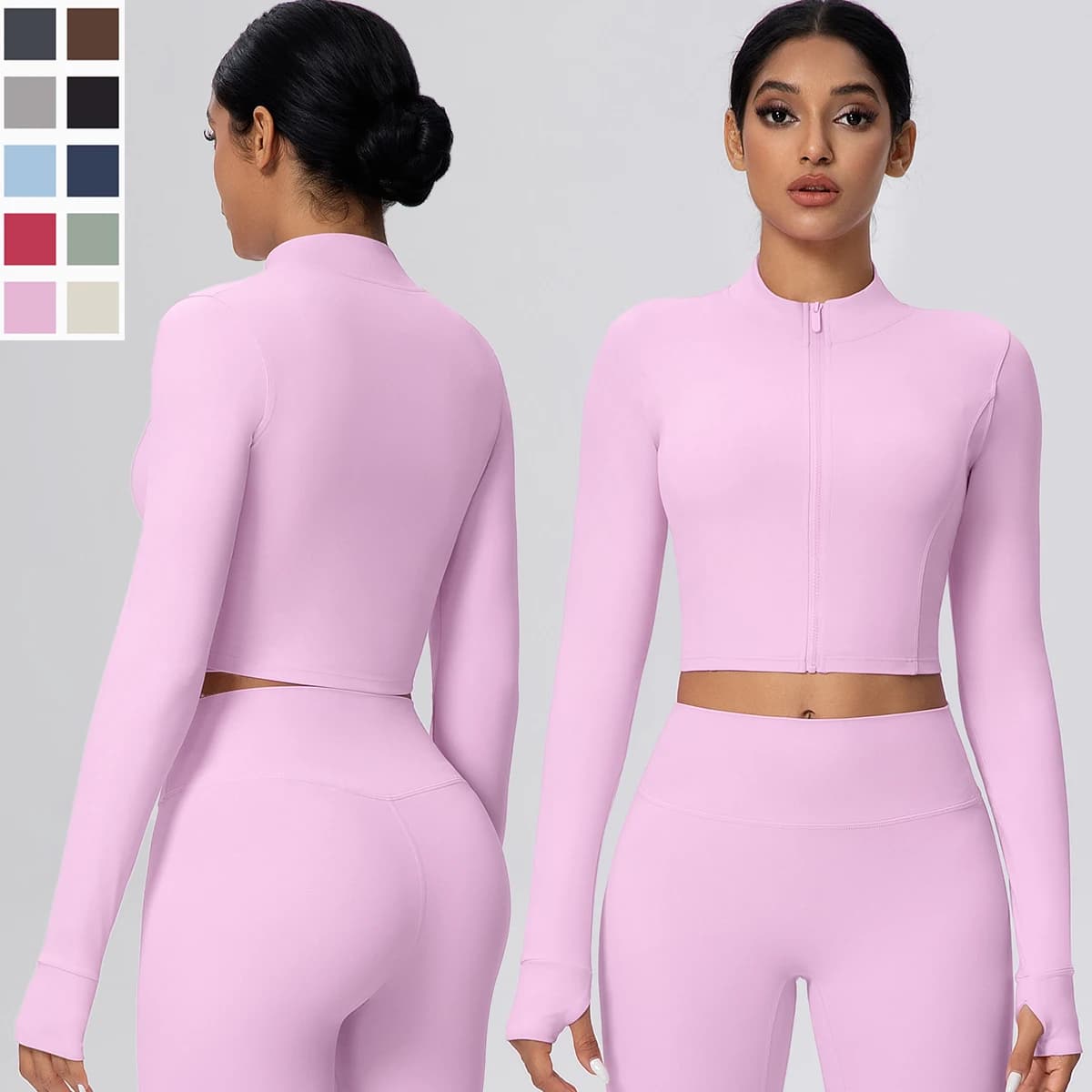 Donna tinta unita slim casual cerniera maniche lunghe yoga stretto sensazione nuda sport foro per il pollice palestra allenamento top corsa giacca da yoga