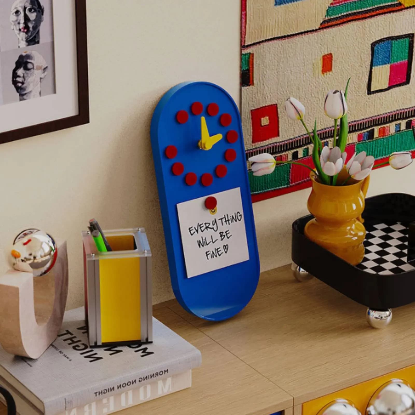 Memphis Design Wall Clock Removable Sticky Note Clock for Bedroom