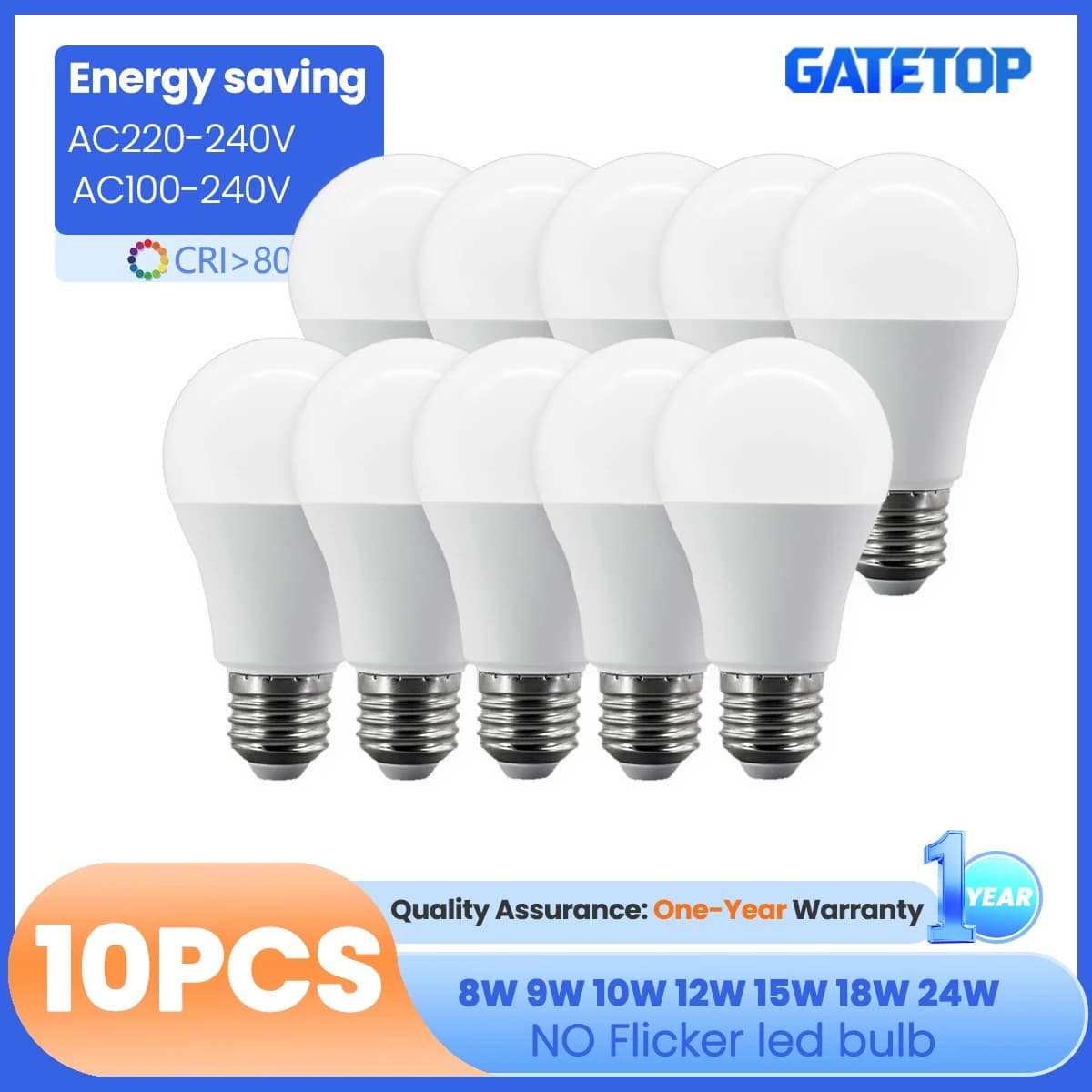 10PCS Lampara LED Lampadina Lampade 8W-24W E27 Lampadine AC 220-240V 110V 120V Luce diurna Illuminazione A60 A80 per la casa Foyer Camera da letto Decor