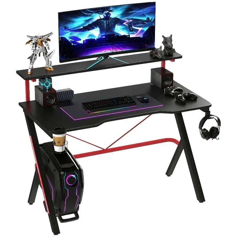 47-inch women's racing computer desk with a high-end monitor stand and a rotating cup holder