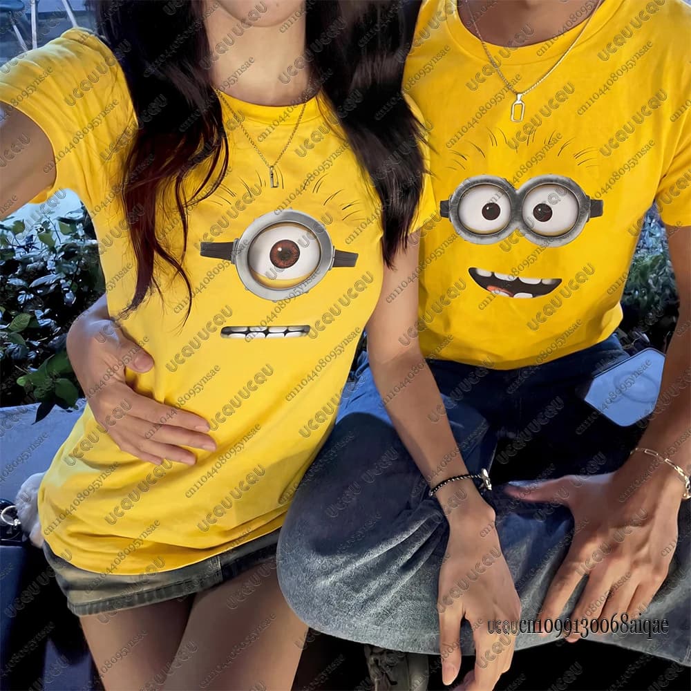Summer Classic Cartoon Minions Funny Expression Couple T-shirt 2026 Hot Movies Pure Cotton Short Sleeve Y2K Oversized Street Top
