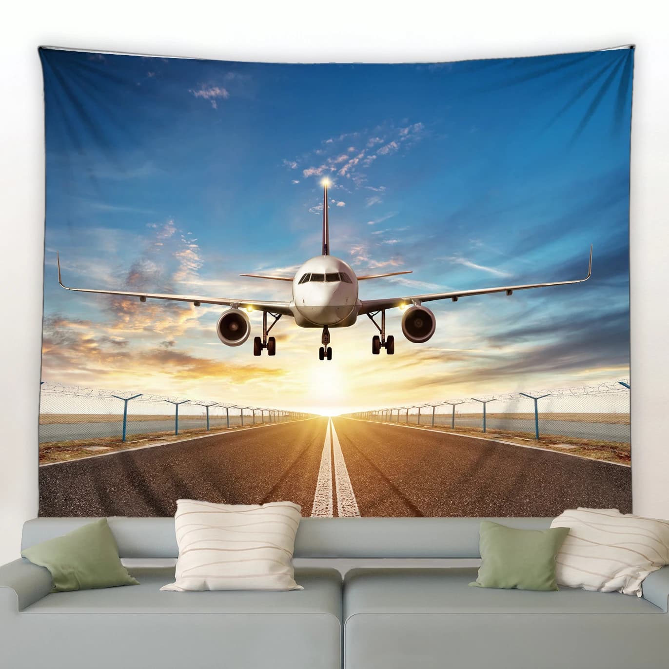 Airplane Tapestry Sunset Scenery Wall Hanging Living Room Bedroom Dormitory Home Decoration