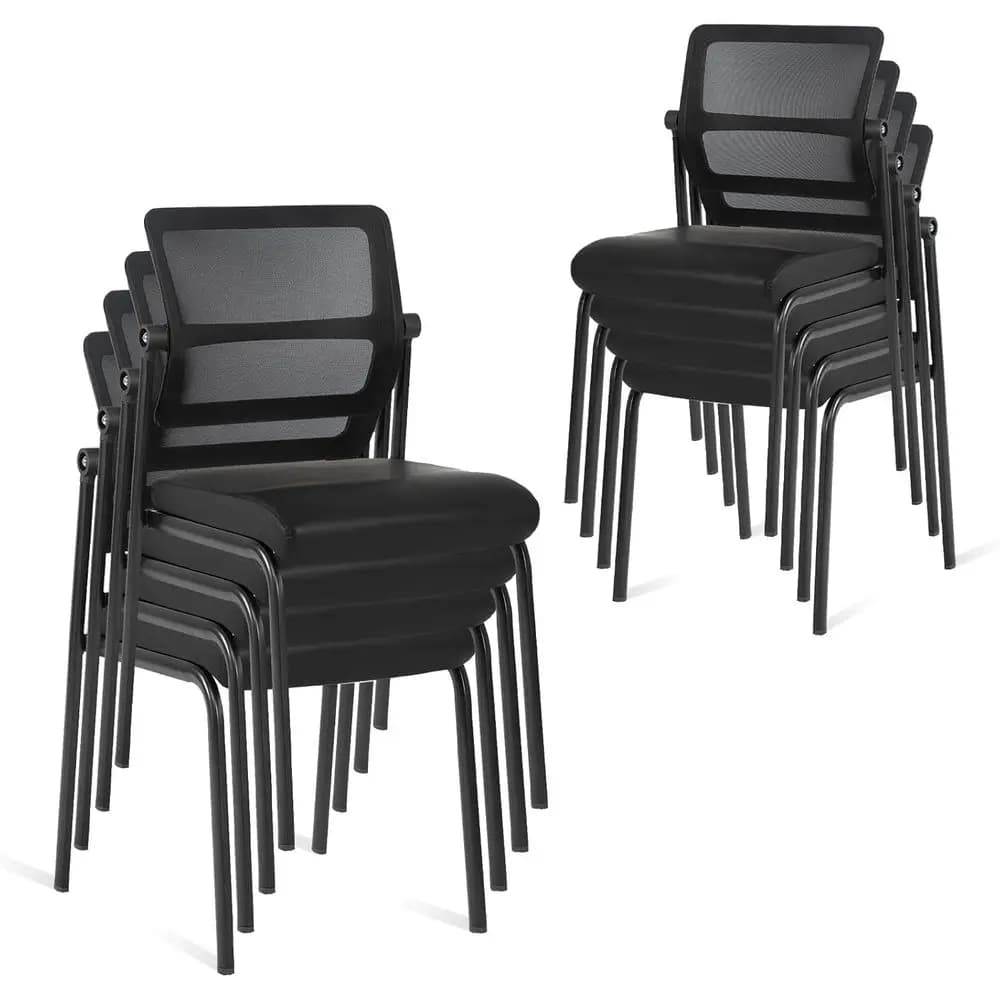 Sedie da Sala d'Attesa con Schienale in Rete Regolabile, Cuscino in Pelle e Supporto Ergonomico, Confezione da 8, Nero