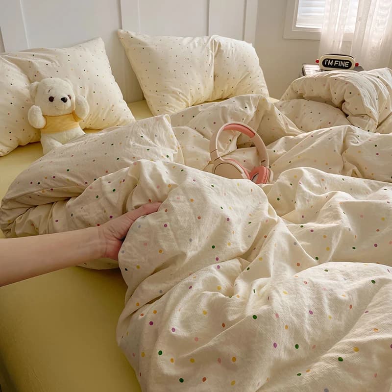 Bed linen set in cotton washed with pillow case bed single bed complete set curfew cute single bed Queen/King