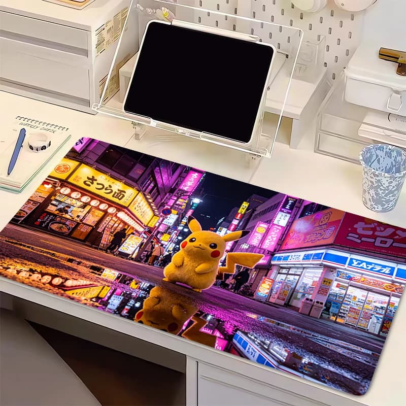Tappetino per Mouse da Gaming E-sports Pokemon Pikachu, Grande, Antiscivolo con Bordi Cuciti, Base in Gomma per PC e Computer