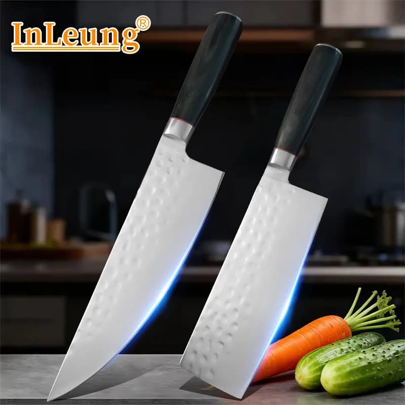 Coltello da Cucina in Acciaio Inossidabile, Manico in Legno, per Tagliare Carne, Pesce, Filettare, Coltello da Chef e Macellaio, Utensile da Cucina