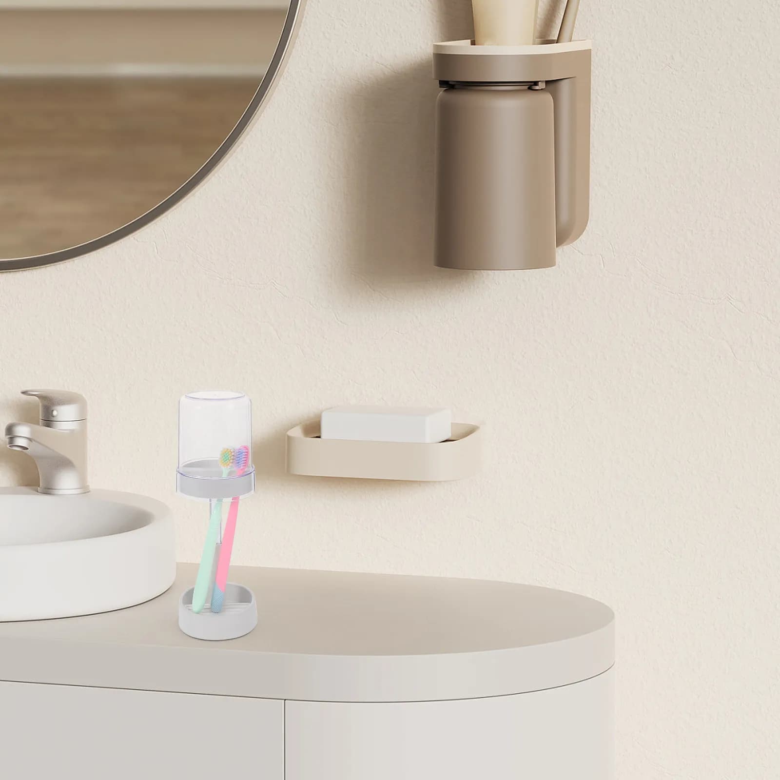 2-in-1 Electric Toothbrush Holder Stand with Rinsing Cup Modern Bathroom Organizer for Toothbrush Toothpaste Storage Travel