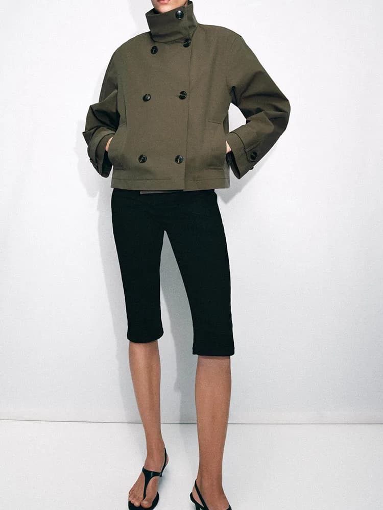 Fashionable Double-breasted Long Sleeve Short Coat Women's New Arrival Summer 2026 Versatile Double-breasted Windbreaker Jacket