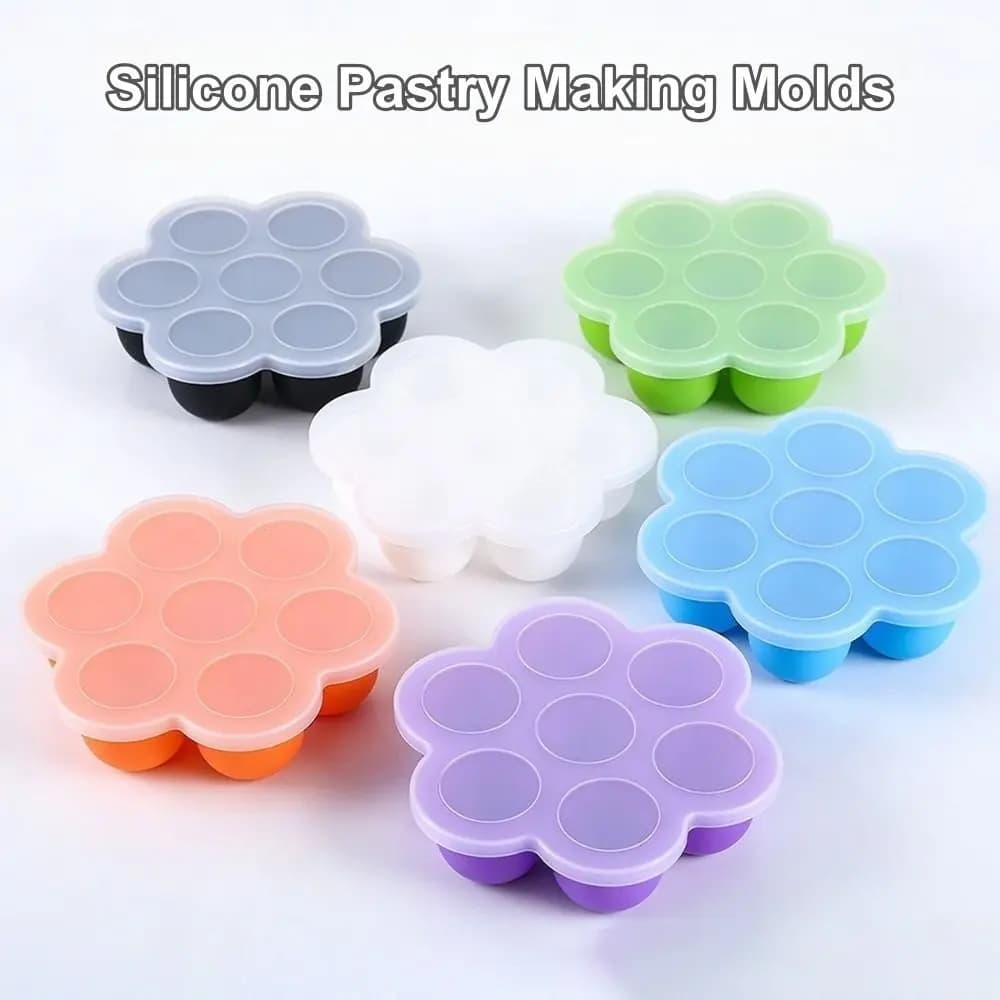 Nuovi Stampi in Silicone Morbido per Pasticceria con Coperchi, Vassoio Congelatore a 7 Scomparti, Stampi Multiuso per Alimenti per Bambini, Facili da Sfogliare, per Uso in Cucina