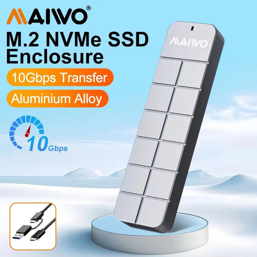 MAIWO M.2 NVMe SSD Enclosure Adapter 10Gbps USB 3.2 Type-C Gen2 NVME SSD External Case Aluminum Supports M and B&M Keys for Pc