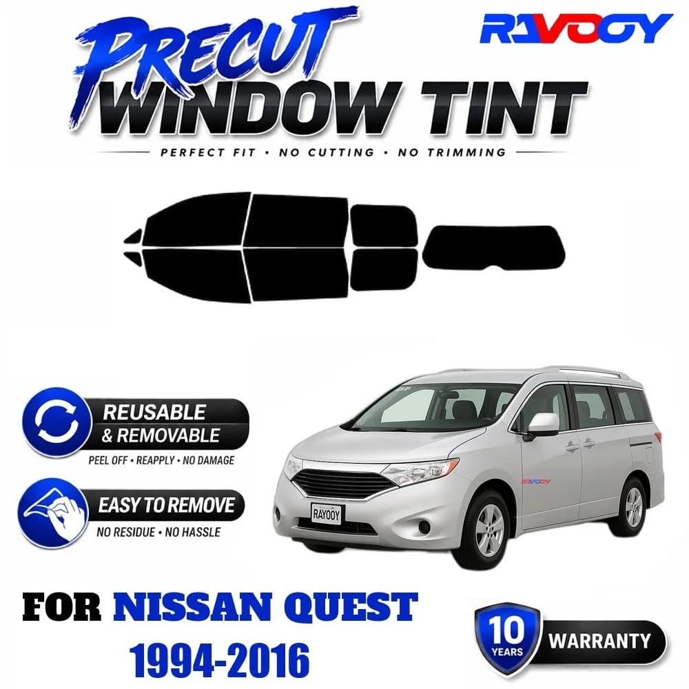 RAVOOY Precut Window Tint, Reusable Removable EPU Film, Custom Fit for Nissan Quest 1994-2016, UV Heat Protection