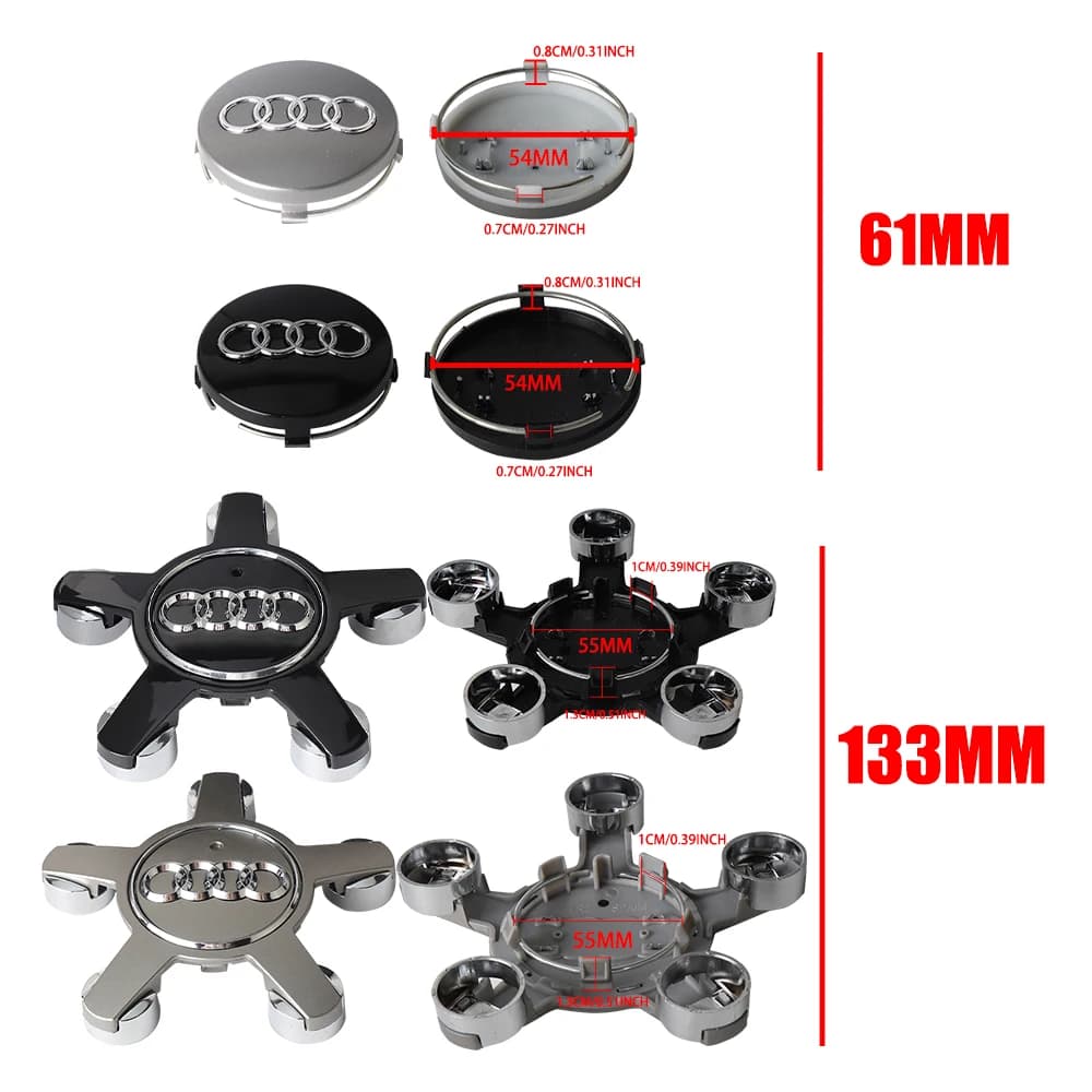 4Pcs For Audi Sline A3 A4 B5 B6 A3 8P 8V 8L A5 A6 C6 C5 S3 S4 S Car Styling Wheel Tire Hub Caps Cover Auto Exterior Accessories