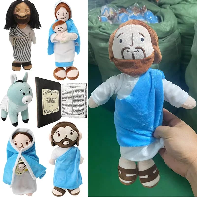 Gesù Peluche Vergine Maria Bambola di pezza Viaggiatore Stampella Asino Cristo Salvatore religioso Credente Peluche Cuscino Regalo di Natale