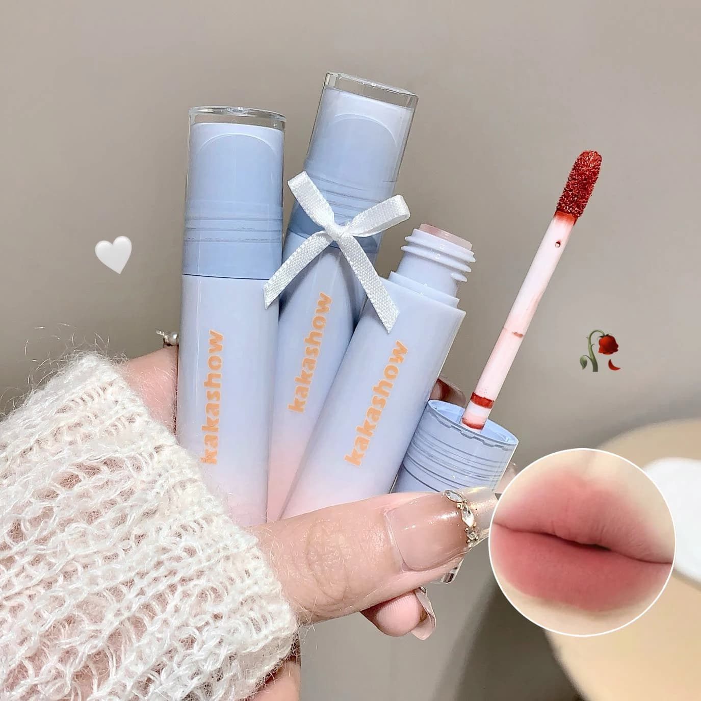 Kakashow Six-Color Velvet Matte Lip Glaze Silky Delicate Texture & Easy to Color Lip Gloss Natural Long-Lasting Lipstick