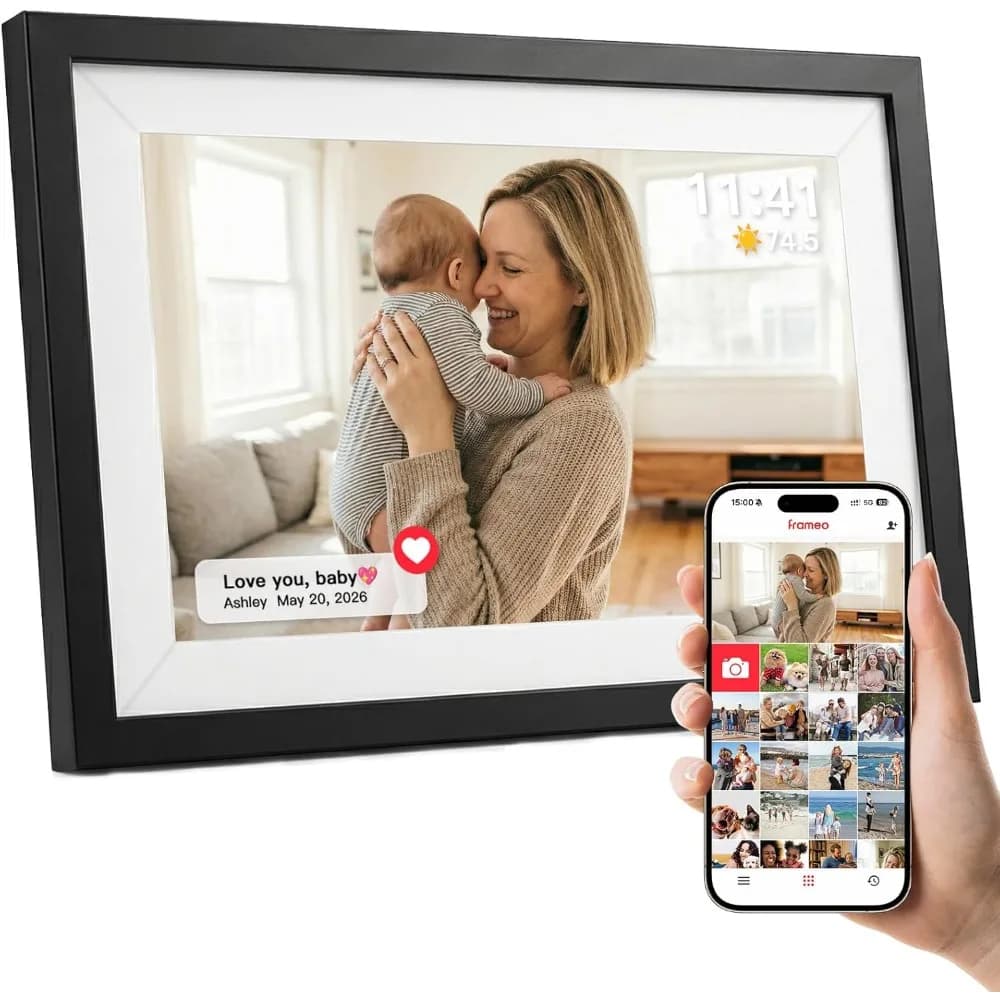 Cornice Digitale WiFi da 10.1 Pollici, Schermo Touch IPS HD 1280x800, 16GB, Rotazione Automatica, Condivisione Foto e Video, Regalo per la Mamma