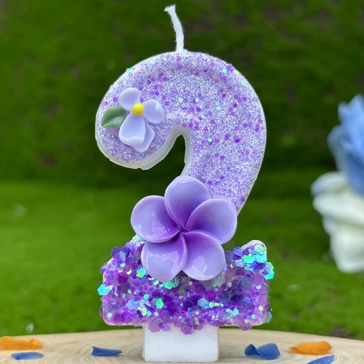 1Pcs Digital Cake Candle Purple Flower Cake Top Decoration Birthday Atmosphere Candle Scene Decoration Supplies