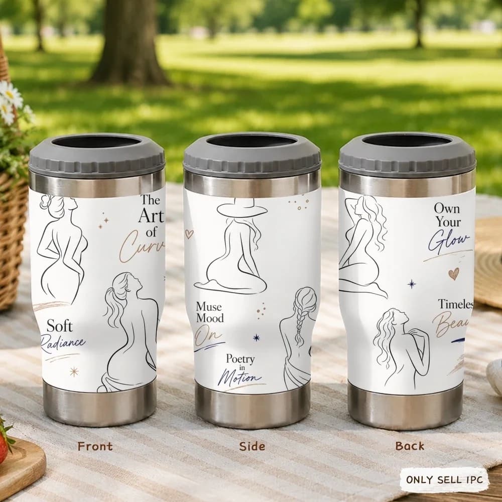 Sexy Elegant Feminine Simplicity 4-in-1 Insulated Can Cooler Cup For Beer Soda Coffee, Stainless Steel Hot Cold Drink Holder Mug