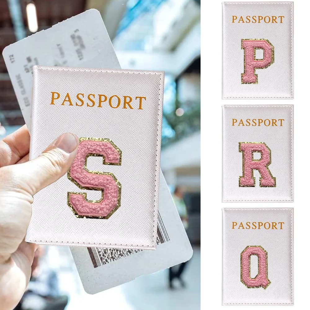 Copertine per passaporto Custodia per carte in pelle PU Cover per passaporto serie lettere rosa World Thin Slim Porta passaporto da viaggio Portafoglio regalo