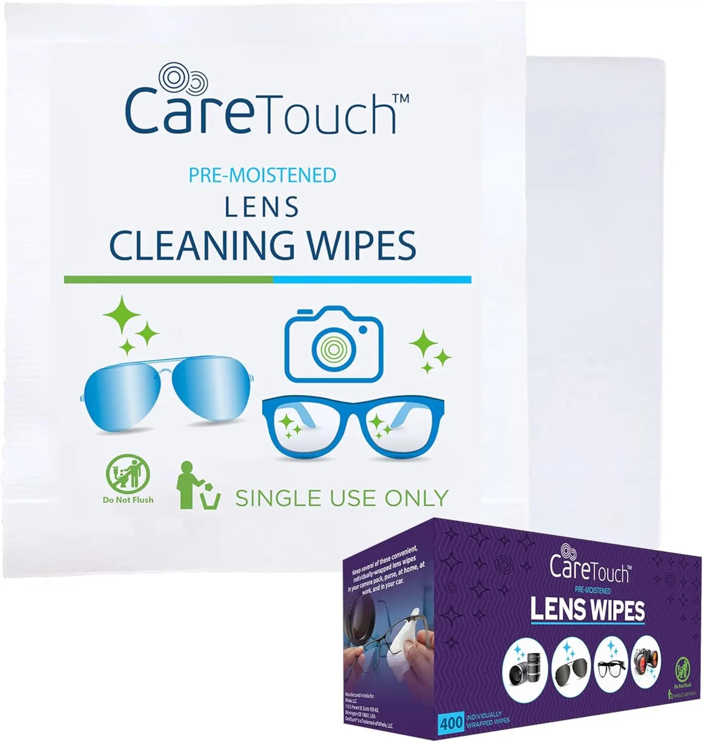 400 Salviette Pre-Iumidificate per Lenti di Occhiali, Occhiali da Sole e Fotocamere - Detergente Delicato e Portatile 5x6 Pollici