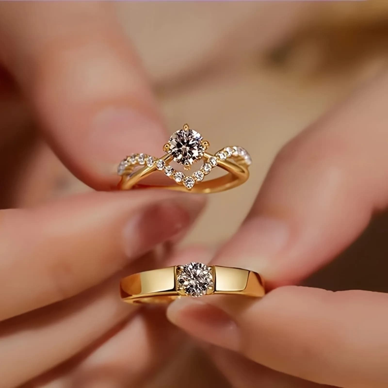 Set di fedi nuziali aperti regolabili per coppie Elegante anello di fidanzamento brillante in 2 pezzi, ideale per l'uso quotidiano e le celebrazioni