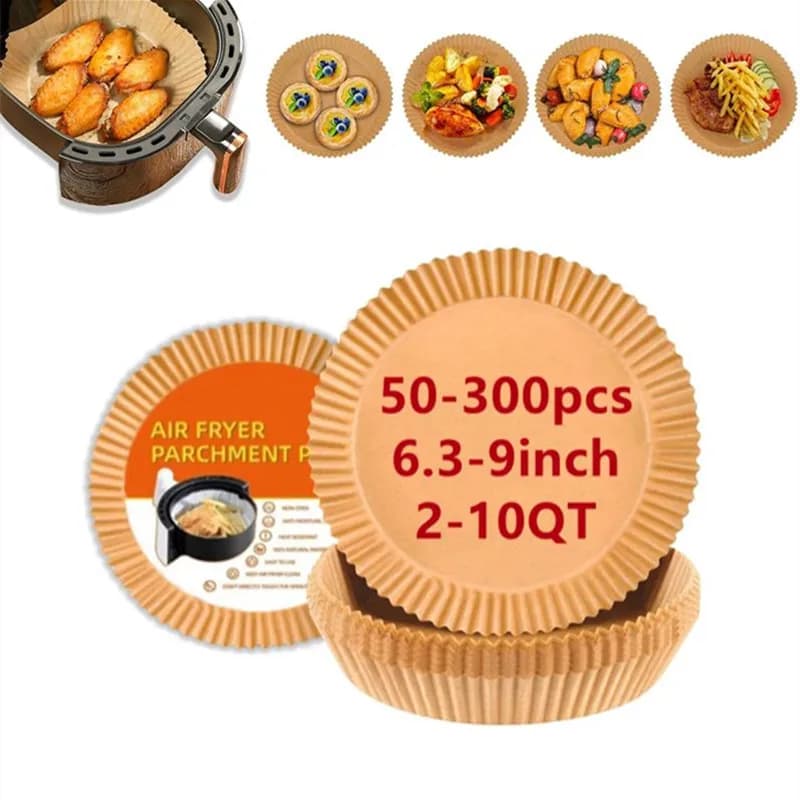 50-300 pezzi di carta da forno per friggitrice ad aria da 6,3-9 pollici, per barbecue, teglia rotonda, pad per forno, fodera in carta usa e getta antiolio per friggitrice ad aria